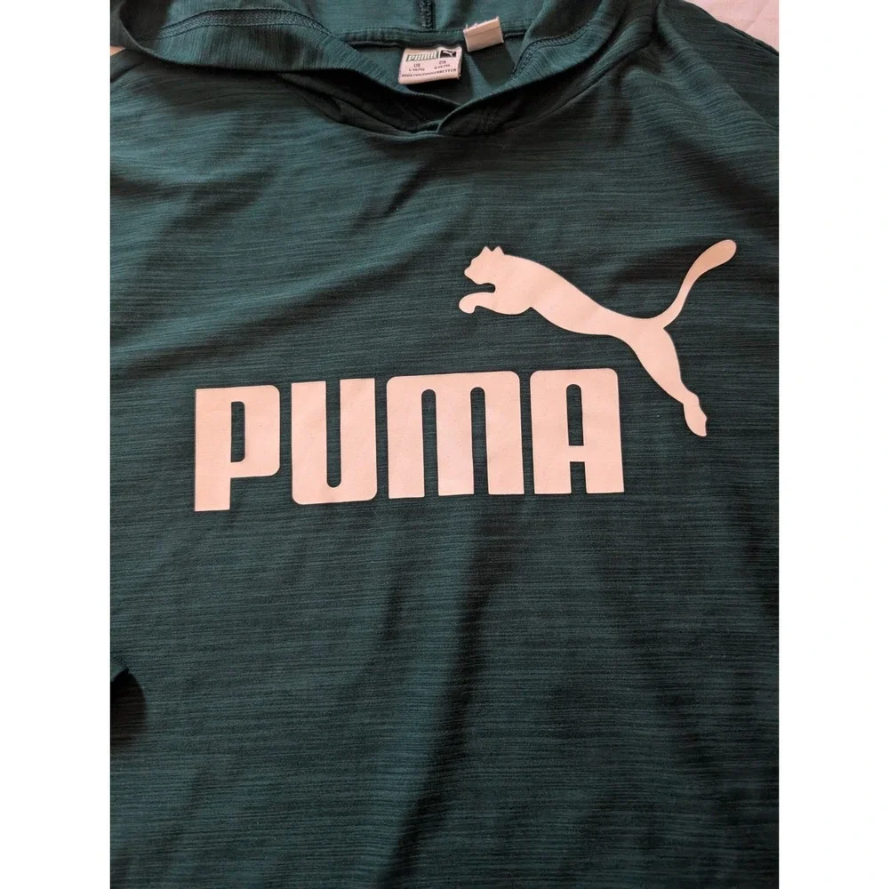 Puma Youth Large Green Long Sleeve Drifit Performance Hooded Sweatshirt - Picture 2 of 6